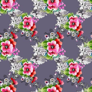 güzel renkli kır çiçekleri ile desen