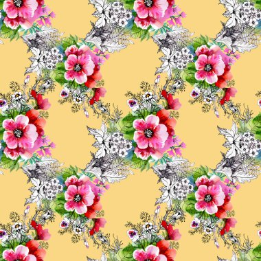 güzel renkli kır çiçekleri ile desen