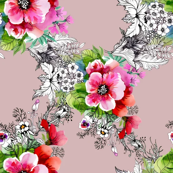 Patrón Con Hermosas Flores Silvestres Colores —  Fotos de Stock