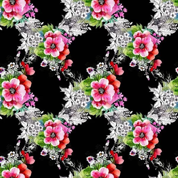 Pattern Beautiful Colorful Wildflowers — Stock Photo, Image