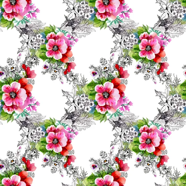 Patroon Met Prachtige Kleurrijke Wilde Bloemen — Stockfoto