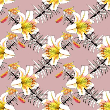 Sulu Boya güzel pembe lily illüstrasyon.