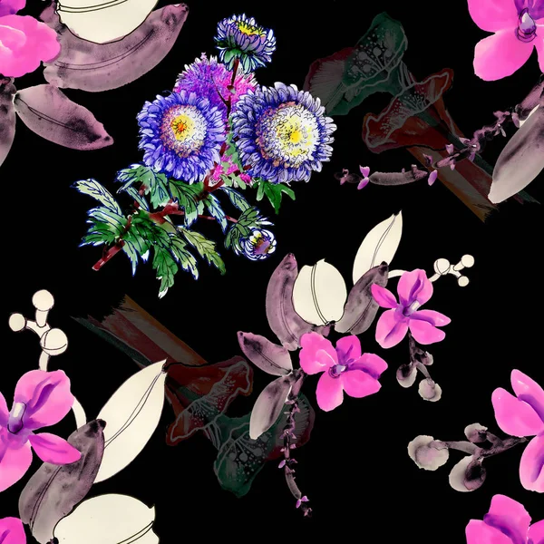 Patroon Met Prachtige Kleurrijke Wilde Bloemen — Stockfoto