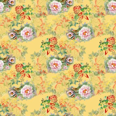 Arka plan suluboya seamless modeli güzel gül ve sonbahar yaprakları