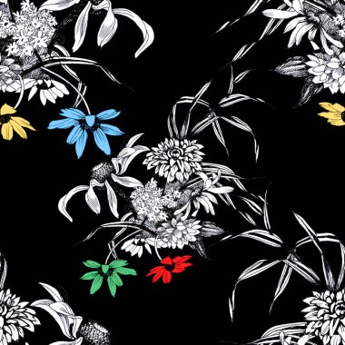 güzel renkli kır çiçekleri ile desen