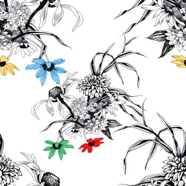 güzel renkli kır çiçekleri ile desen