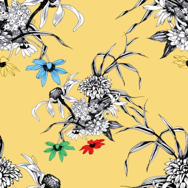 güzel renkli kır çiçekleri ile desen