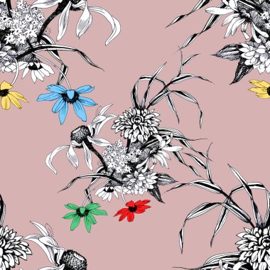 güzel renkli kır çiçekleri ile desen