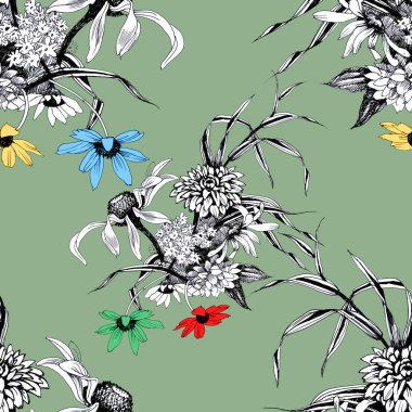 güzel renkli kır çiçekleri ile desen