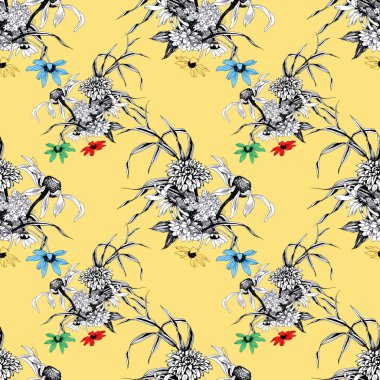 güzel renkli kır çiçekleri ile desen