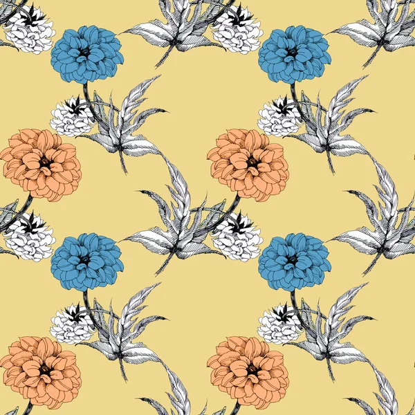 Patrón Sin Costura Floral Con Acuarela Flores Naranjas Azules — Foto de Stock