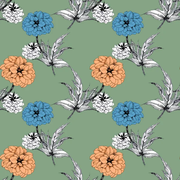 Motif Floral Sans Couture Avec Aquarelle Fleurs Orange Bleu — Photo