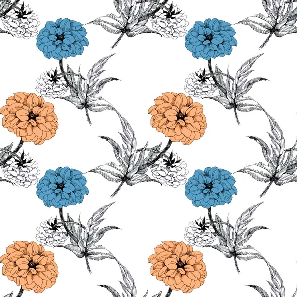 Sulu Boya Turuncu Mavi Çiçekli Çiçekli Seamless Modeli — Stok fotoğraf