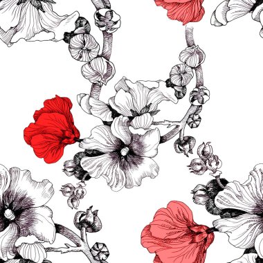 Güzel beyaz-kırmızı çiçekli suluboya desen