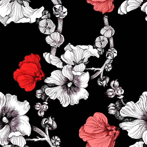 Aquarel Patroon Met Mooie Wit Rode Bloemen — Stockfoto