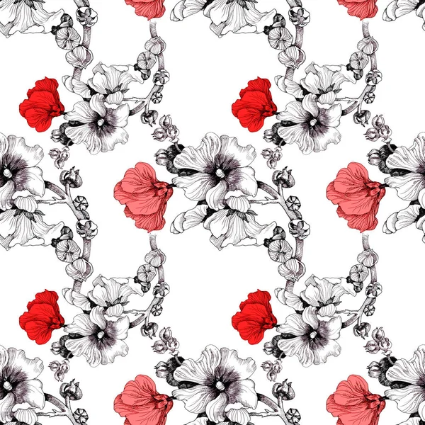 Aquarel Patroon Met Mooie Wit Rode Bloemen — Stockfoto