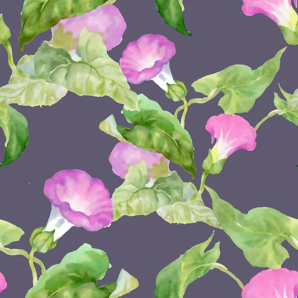 紫色の花と招待状の水彩の手描きの葉のパターン — ストック写真