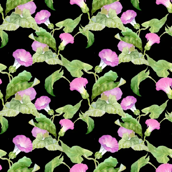 Patrón Flores Púrpura Hojas Dibujadas Mano Acuarela Para Invitaciones — Foto de Stock
