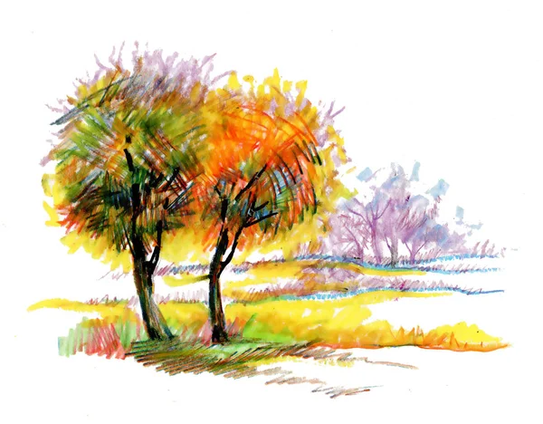 Aquarell Farbenfroher Herbst Park — Stockfoto