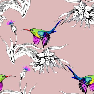 uğultu-kuş çiçek Bahçe ile suluboya resim