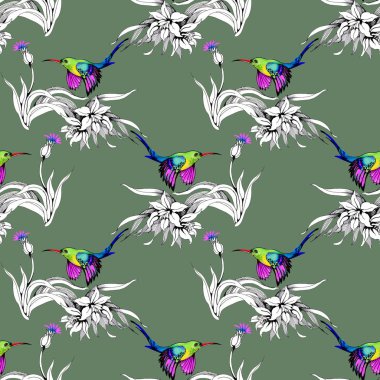 uğultu-kuş çiçek Bahçe ile suluboya resim