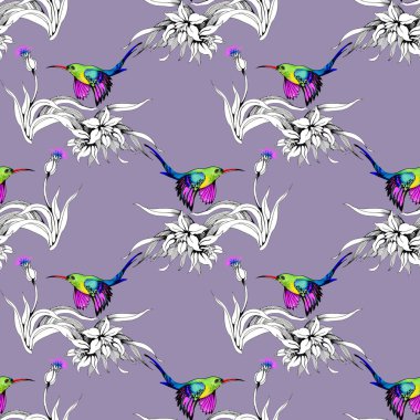 uğultu-kuş çiçek Bahçe ile suluboya resim