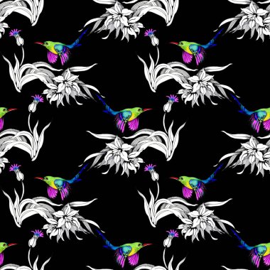 uğultu-kuş çiçek Bahçe ile suluboya resim