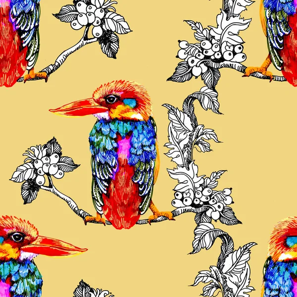 Птицы Ветвях Ягодами — стоковое фото