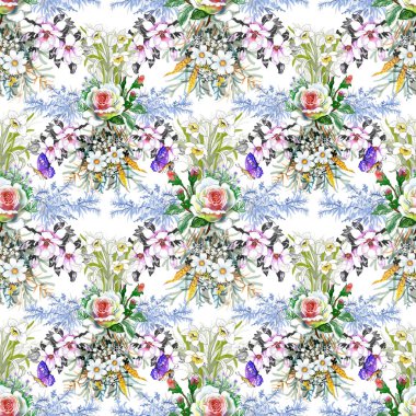 Sulu Boya Dikişsiz desen güzel güller ve çiçekler