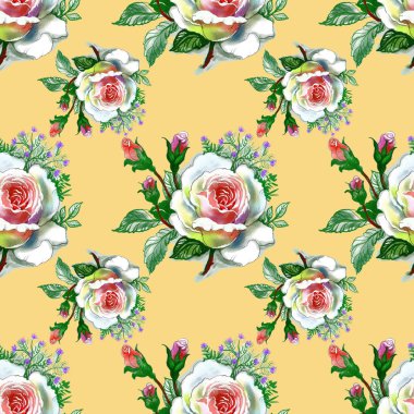 Güzel güller arka plan ile sulu boya Dikişsiz desen