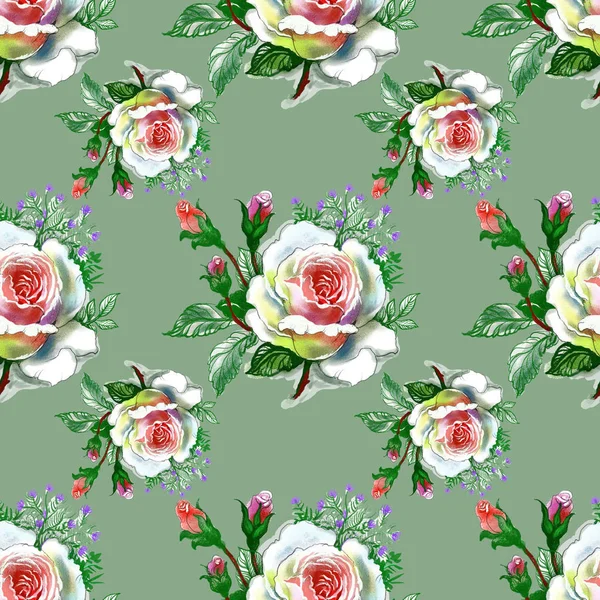 Watercolor Seamless Pattern Beautiful Roses Background — Stock Photo, Image