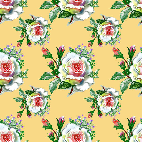 Watercolor seamless pattern with beautiful roses  background