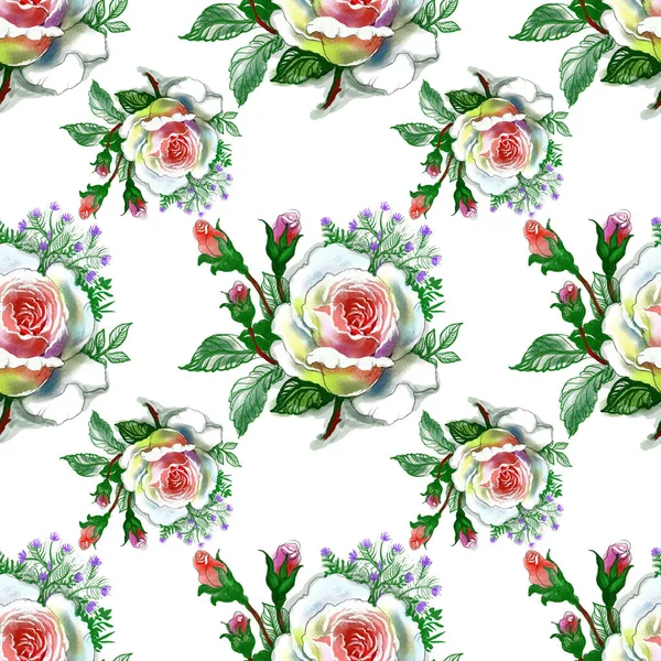 Watercolor Seamless Pattern Beautiful Roses Background — Stock Photo, Image