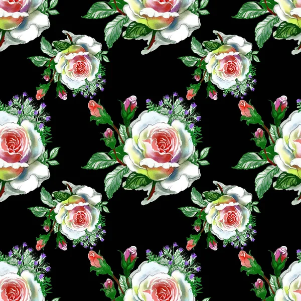 Akvarell Varrat Nélküli Mintát Gyönyörű Rózsák Háttér — Stock Fotó
