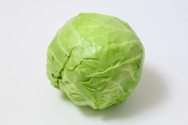 Green Cabbage White Background Top View — Stock Photo, Image