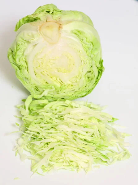 Green Cabbage White Background Top View — Stock Photo, Image