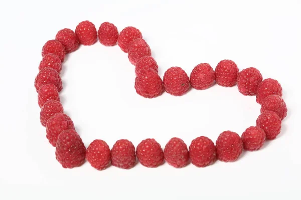 Heart Made Out Raspberries White Background — Stock Photo, Image
