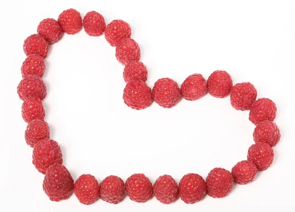 Heart Made Out Raspberries White Background — Stock Photo, Image