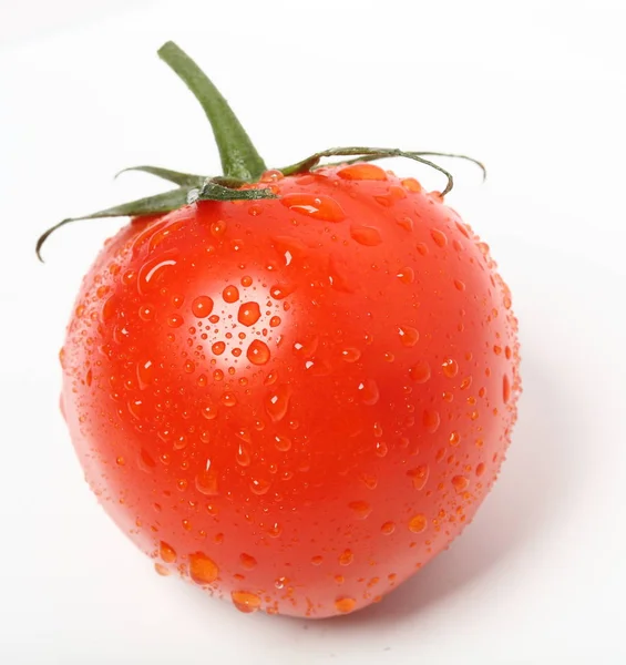 Pomodoro Con Gocce Acqua Sullo Sfondo Bianco — Foto Stock