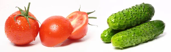 Organic Tomatoes Cucumber Vegetables White Background — Stock Photo, Image