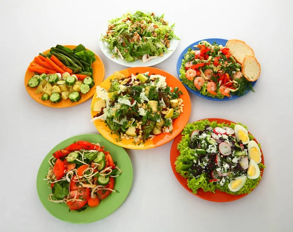 Set Different Salads White Background — Stock Photo, Image