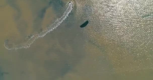 Kitesurf en el mar de Azov. Aerial 4k cinematic kite surf vista superior — Vídeo de stock