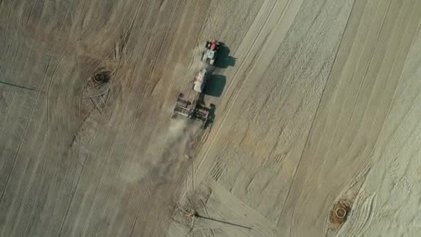 Anténa: Lonely traktor orat pole pšenice — Stock video