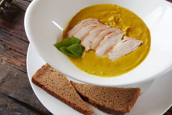 Sopa Calabaza Zanahoria Con Pollo Vista Superior Copiar Espacio — Foto de Stock