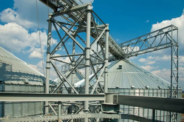 Silos moderni per la conservazione del raccolto dei cereali. Agricoltura. Contesto . — Foto Stock