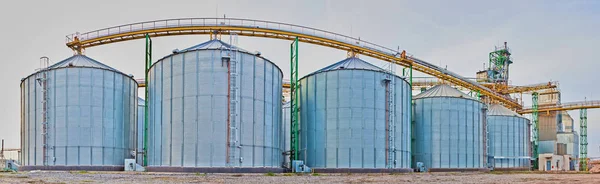 Silos modernos para almacenar la cosecha de granos. Agricultura. Contexto . —  Fotos de Stock