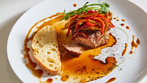 Delicious beef steak with vegetables. Shallow dof. — Stock Photo, Image