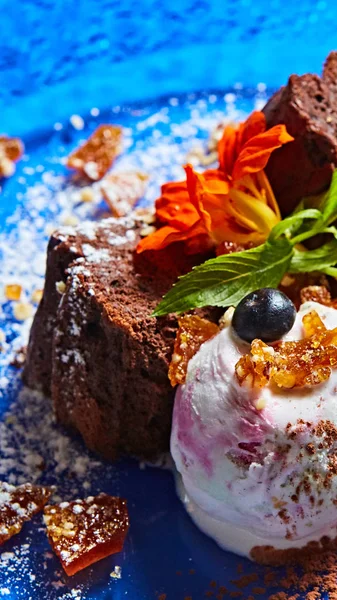 Çikolatalı kek vanilyalı dondurma ile — Stok fotoğraf