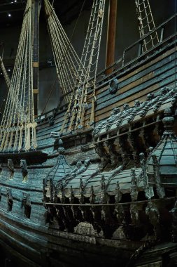 Stockholm, Swden - Novemer 6, 2018. Vasa Müze Stockholm'de Vasa gemisinin ziyaret. Ayrıntılar ve geminin dış