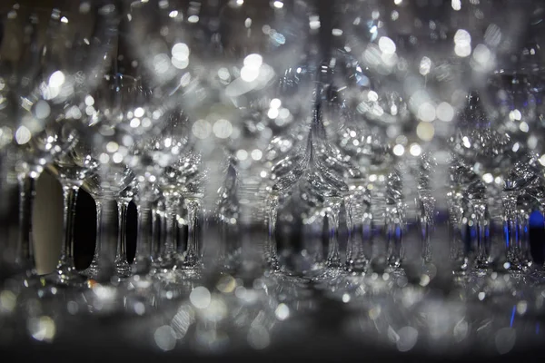 A lot of wine glasses in a row — Stock Photo, Image